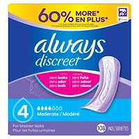 Always Discreet Adult Incontinence Pads for Women, Moderate Absorbency, Regular Length, Postpartum Pads, 108CT