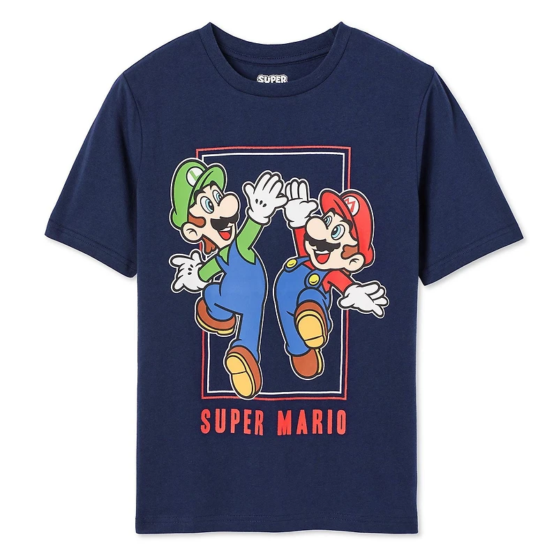 T-shirt à manches courtes Super Mario pour garçons Tailles TP–TG