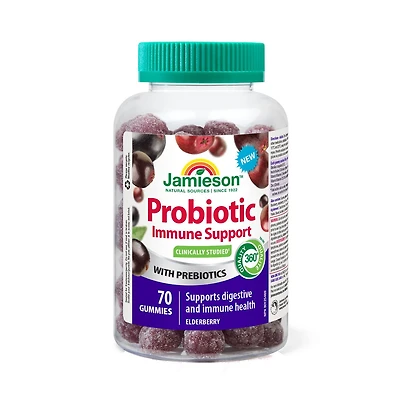 Jamieson gummies probiotiques et soutien immunitarie, baie de surea, 70 gummies