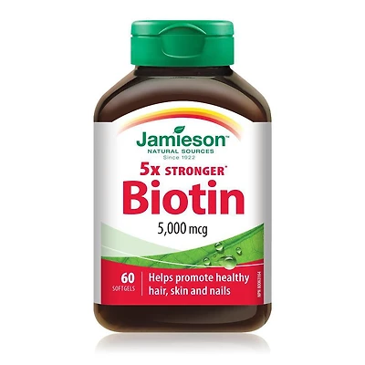 Jamieson Biotin Tablets, 5000 mcg, 60 softgels
