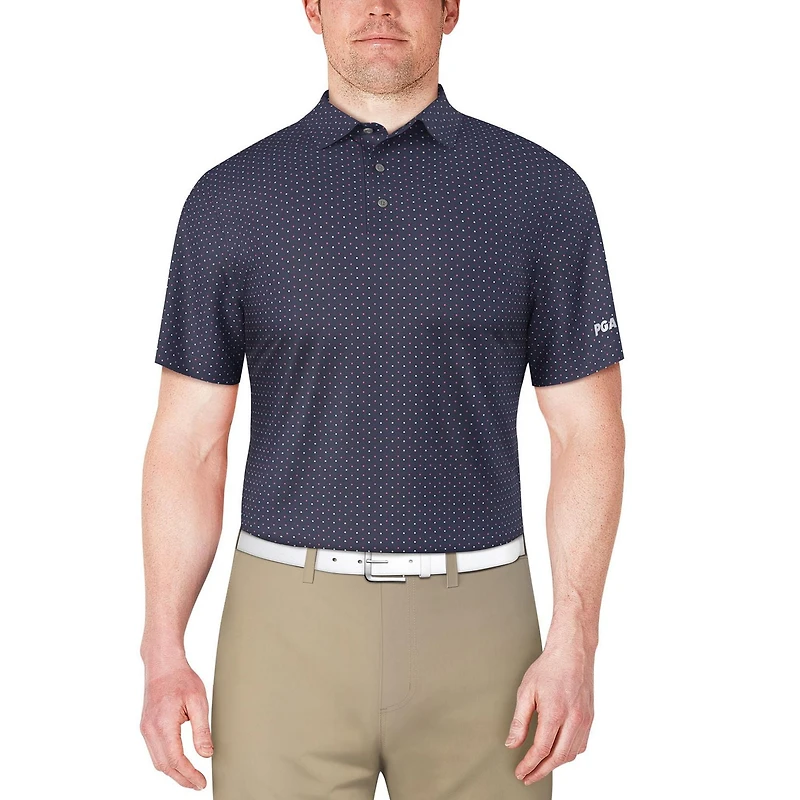 PGA TOUR Course Essentials Short Sleeve All Over Dot Printed Polo Shirt, Men's