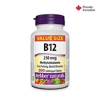 Webber Naturals Vitamine B12 250 mcg méthylcobalamine 200 comprimés sublinguaux
