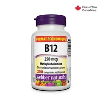 Webber Naturals Vitamine B12 250 mcg méthylcobalamine 200 comprimés sublinguaux