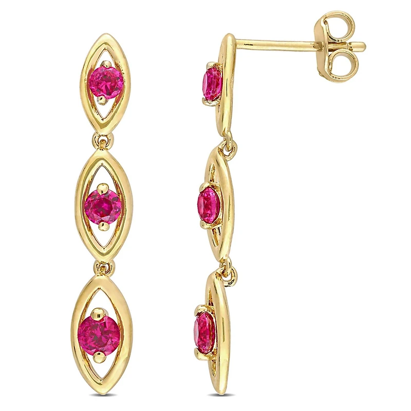 Boucles d'oreilles ovales entrelacées Miabella avec 7/8 Carat PBT de Rubis Synthétique en Argent Sterling plaqué Jaune