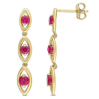 Boucles d'oreilles ovales entrelacées Miabella avec 7/8 Carat PBT de Rubis Synthétique en Argent Sterling plaqué Jaune