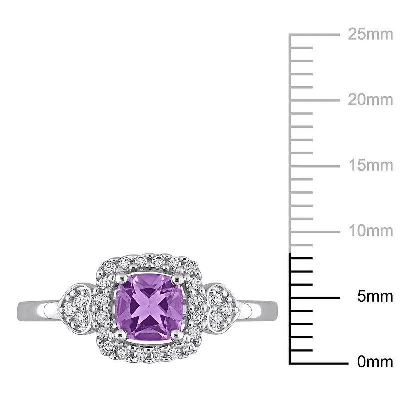 Bague Promesse à auréole Miabella avec 5/8 Carat PBT d’Améthyste et 1/6 Carat poids total de Diamant en Argent Sterling