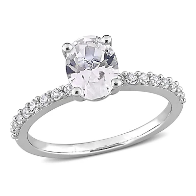 Miabella 2-1/3 Carat T.G.W. Created White Sapphire 10K White Gold Engagement Ring