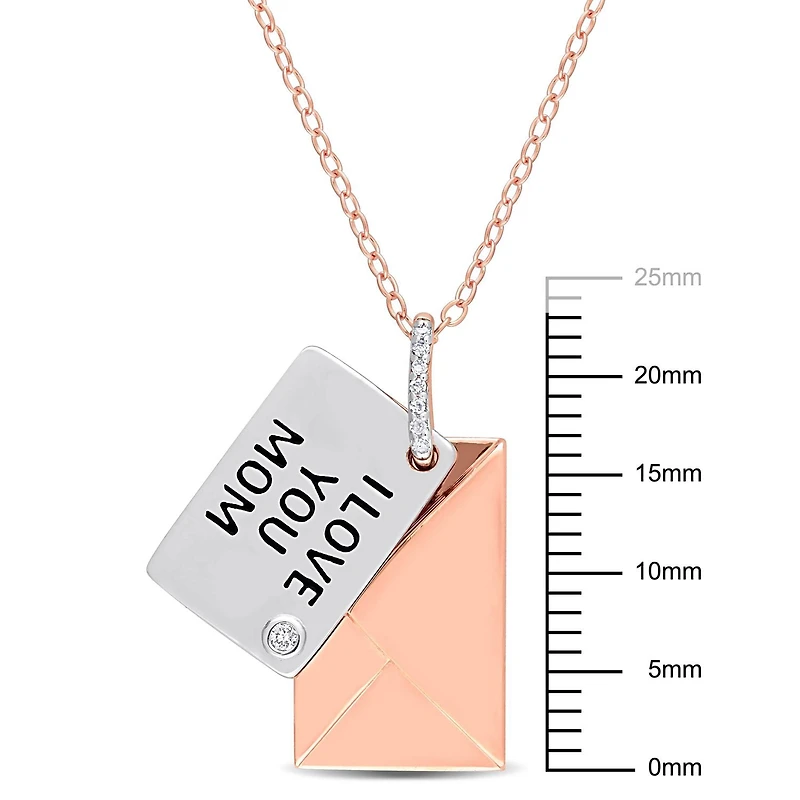 Miabella Diamond-Accent Rose Rhodium-Plated Sterling Silver Message  "I LOVE YOU" Necklace