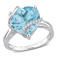 Miabella 7 Carat T.G.W. Blue Topaz and Diamond Accent Sterling Silver Wrapped Heart Ring