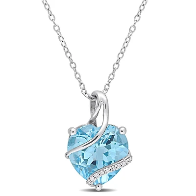 Collier en forme de coeur emballé Miabella avec 7 Carat PBT de Topaze Bleue et accents de diamant en Argent Sterling