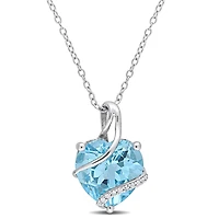 Collier en forme de coeur emballé Miabella avec 7 Carat PBT de Topaze Bleue et accents de diamant en Argent Sterling