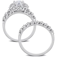 Bague nuptiale rétro à auréole Miabella avec 1-7/8 Carat PBT de Moissanite en Argent Sterling