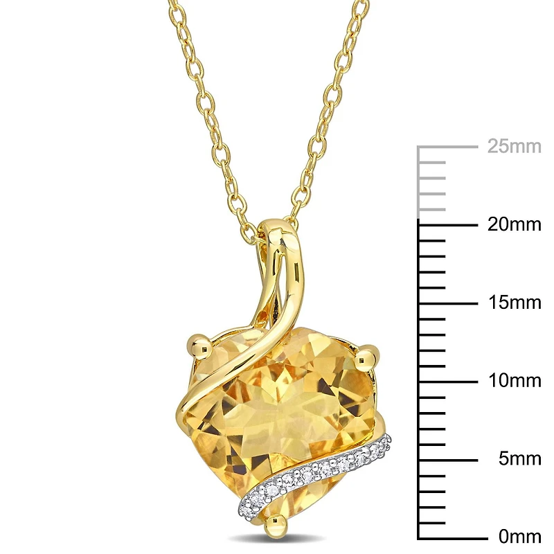 Collier en forme de coeur emballé Miabella avec 6-1/2 Carat PBT de Citrine et accents de diamant en Argent Sterling plaque jaune