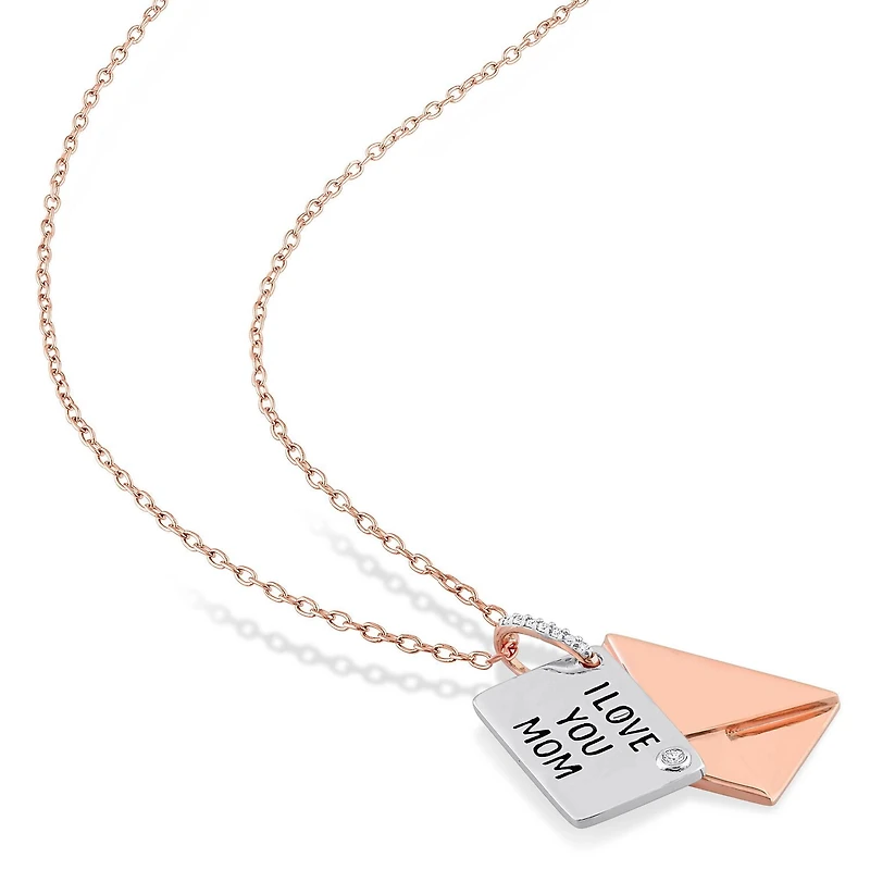 Miabella Diamond-Accent Rose Rhodium-Plated Sterling Silver Message  "I LOVE YOU" Necklace