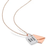 Miabella Diamond-Accent Rose Rhodium-Plated Sterling Silver Message  "I LOVE YOU" Necklace
