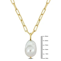 Miabella Fancy Cultured Freshwater Pearl 18kt Yellow Gold Plated Sterling Silver Oval Link Chain Necklace