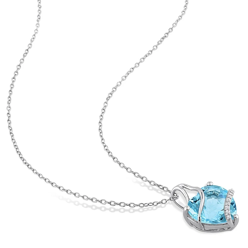 Collier en forme de coeur emballé Miabella avec 7 Carat PBT de Topaze Bleue et accents de diamant en Argent Sterling