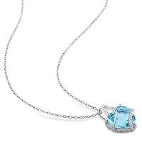 Collier en forme de coeur emballé Miabella avec 7 Carat PBT de Topaze Bleue et accents de diamant en Argent Sterling