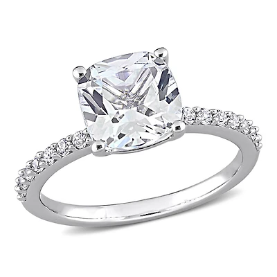 Bague de fiançailles Miabella avec 3-1/4 Carat PBT de Saphir Blanc Synthétique en Or Blanc 10kt