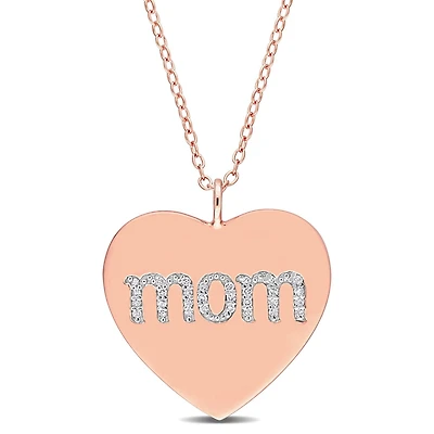 Miabella 1/10 Carat T.W. Diamond Rose Rhodium-Plated Sterling Silver "Mom" Heart Necklace
