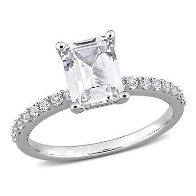 Miabella 2-1/3 Carat T.G.W. Created White Sapphire 10K White Gold Engagement Ring