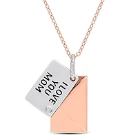 Miabella Diamond-Accent Rose Rhodium-Plated Sterling Silver Message  "I LOVE YOU" Necklace