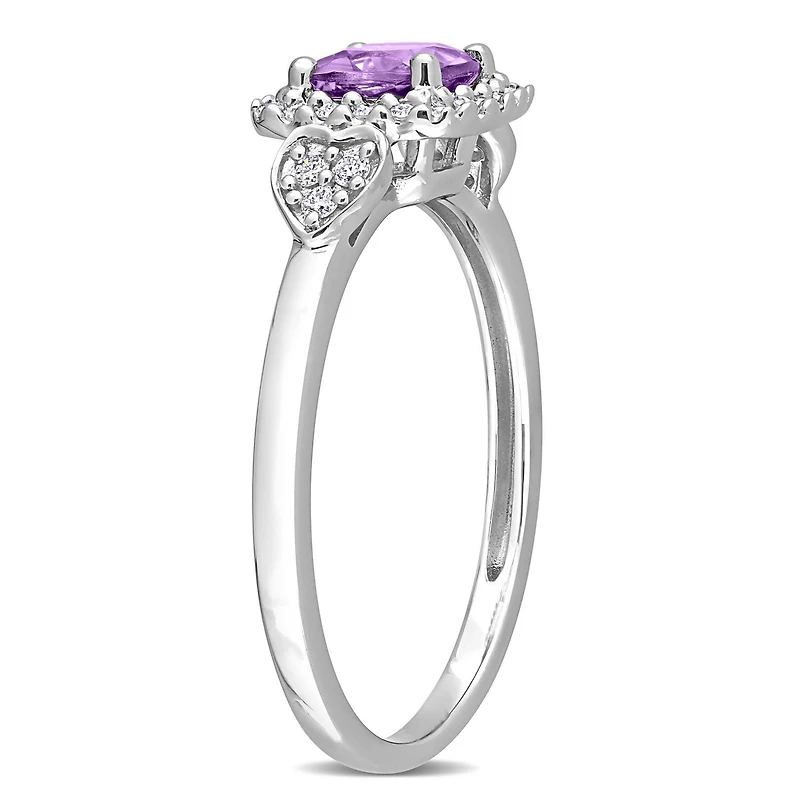 Miabella 5/8 Carat T.G.W. Amethyst and 1/6 Carat T.W. Diamond Sterling Silver Halo Promise Ring