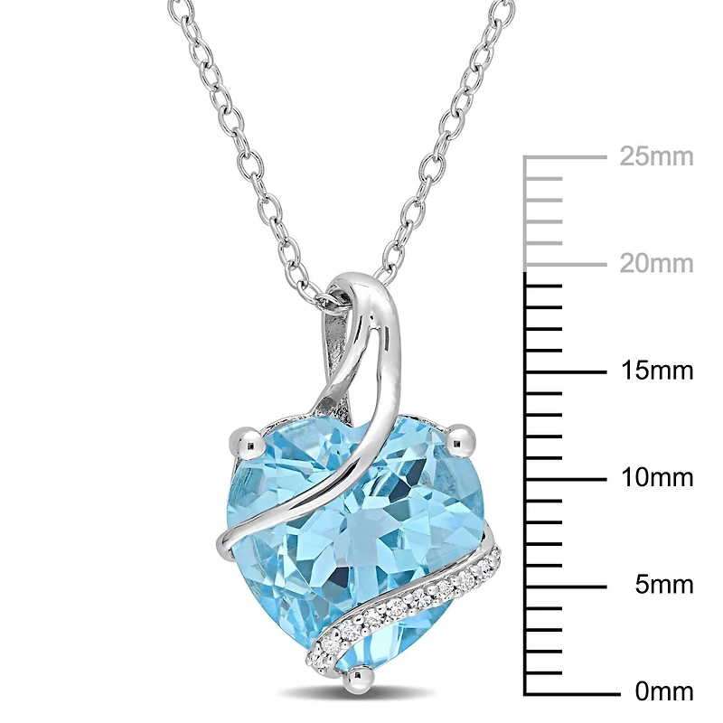 Collier en forme de coeur emballé Miabella avec 7 Carat PBT de Topaze Bleue et accents de diamant en Argent Sterling