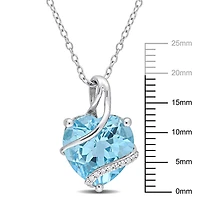 Collier en forme de coeur emballé Miabella avec 7 Carat PBT de Topaze Bleue et accents de diamant en Argent Sterling