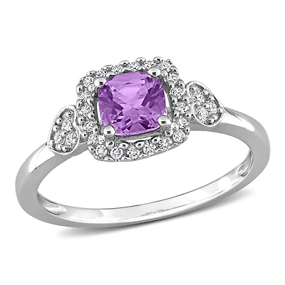 Miabella 5/8 Carat T.G.W. Amethyst and 1/6 Carat T.W. Diamond Sterling Silver Halo Promise Ring