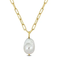 Miabella Fancy Cultured Freshwater Pearl 18kt Yellow Gold Plated Sterling Silver Oval Link Chain Necklace