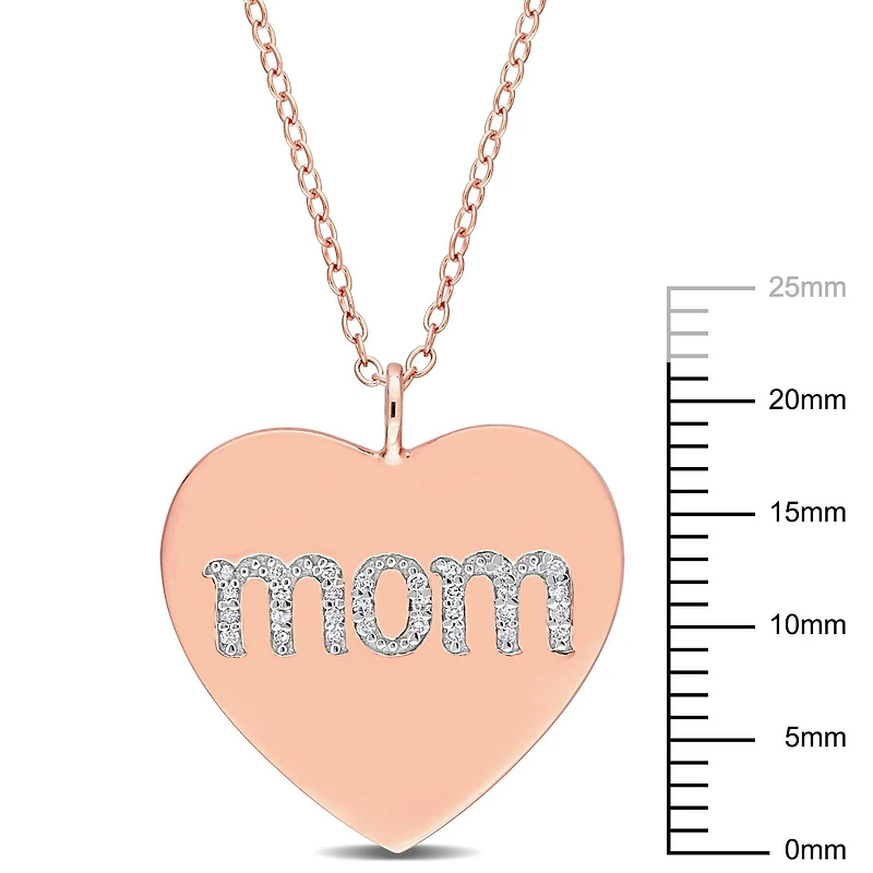 Miabella 1/10 Carat T.W. Diamond Rose Rhodium-Plated Sterling Silver "Mom" Heart Necklace
