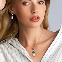 Miabella 2-Piece Set Freshwater Cultured Pearl, Blue Topaz, White Topaz Sterling Silver Dangle Earrings and Necklace