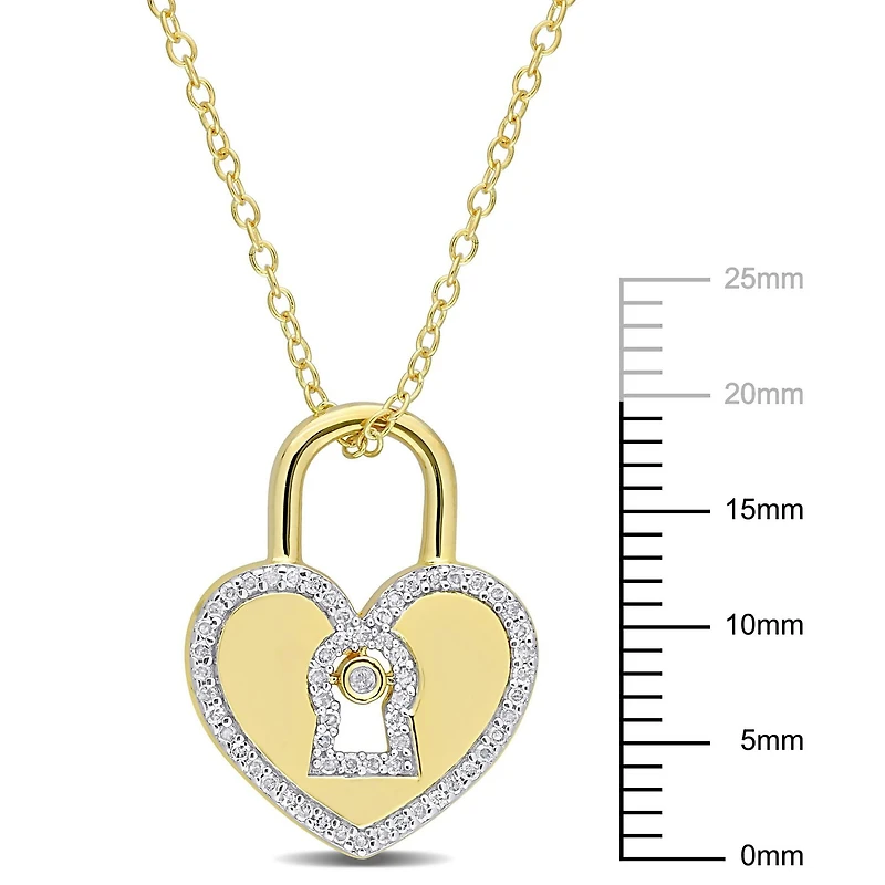 Collier cadenas en forme de coeur Miabella avec 1/5 Carat poids total de diamant en Argent Sterling plaqué Rhodium Jaune