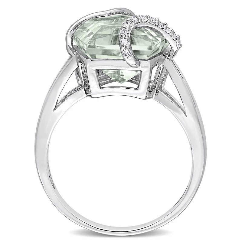 Bague Octogone Miabella avec 6-1/2 Carat PBT de Quartz vert et accents de diamant en Argent Sterling