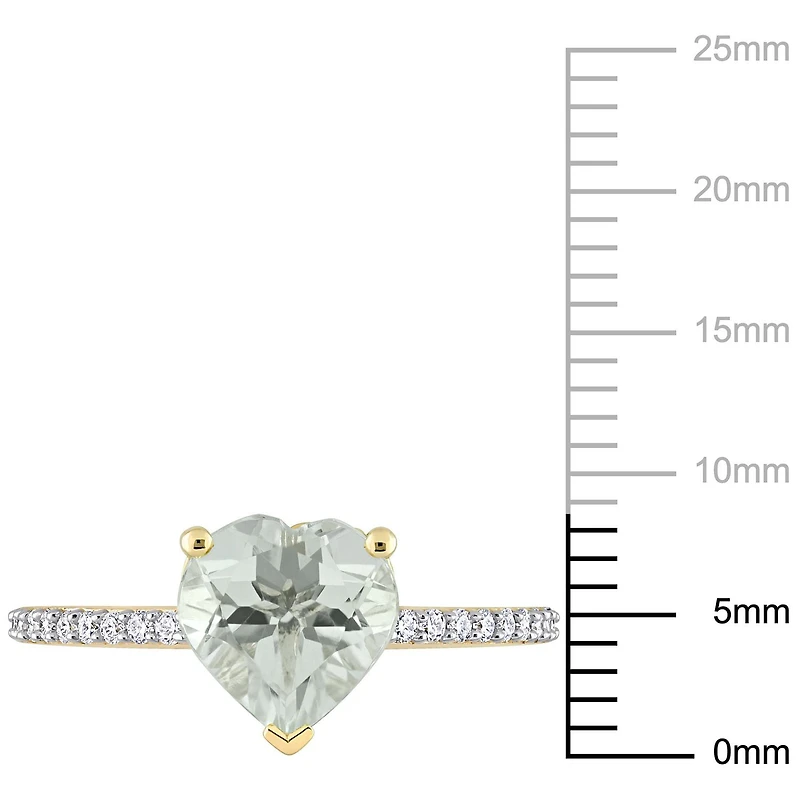 Miabella 1-5/8 Carat T.G.W. Green Quartz and 1/7 Carat T.W. Diamond 14K Yellow Gold Heart Ring