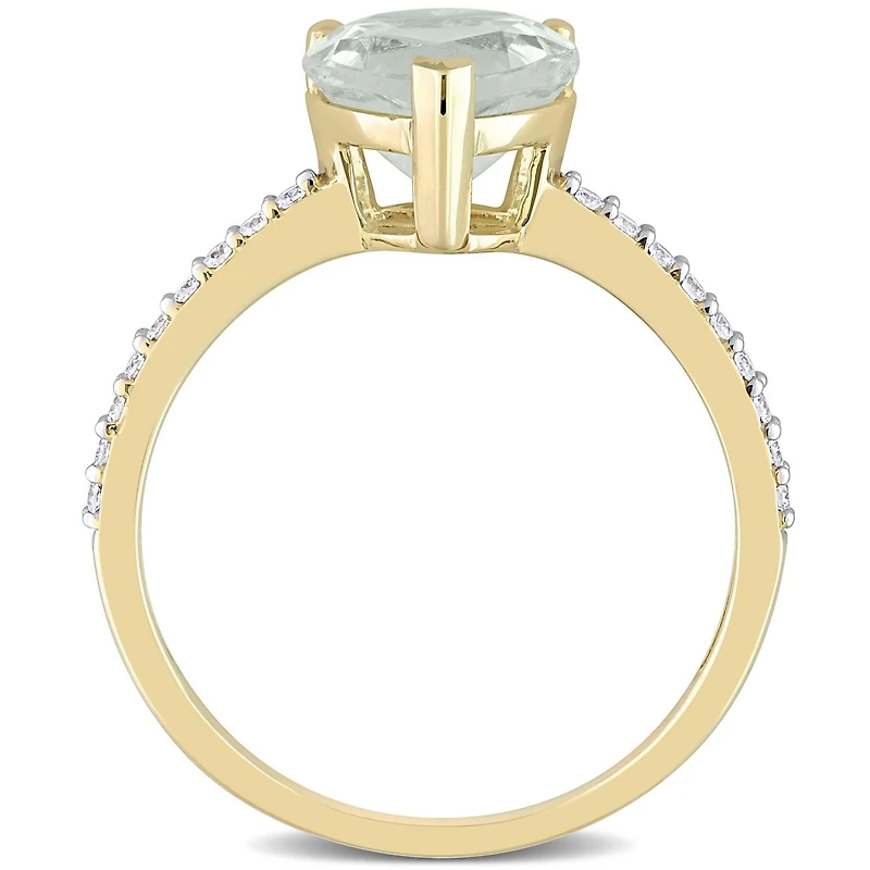 Miabella 1-5/8 Carat T.G.W. Green Quartz and 1/7 Carat T.W. Diamond 14K Yellow Gold Heart Ring