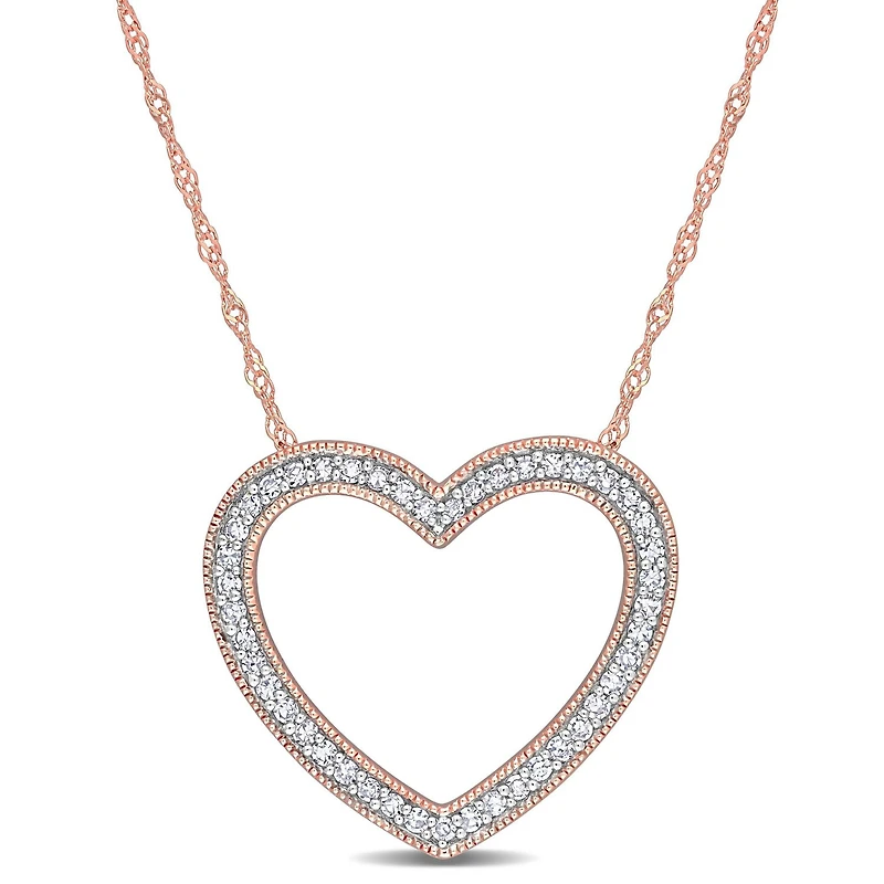 Collier en forme de coeur ouvert Miabella avec 1/5 Carat poids total de diamant en Or Rose 14kt