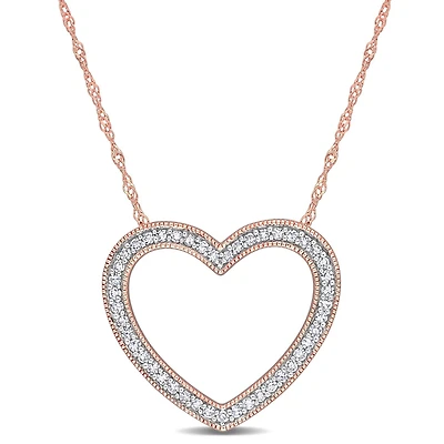 Collier en forme de coeur ouvert Miabella avec 1/5 Carat poids total de diamant en Or Rose 14kt