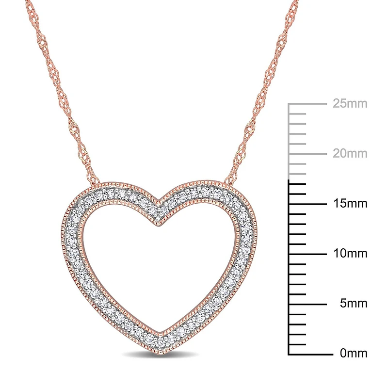 Collier en forme de coeur ouvert Miabella avec 1/5 Carat poids total de diamant en Or Rose 14kt