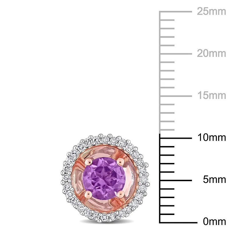 Miabella 4/5 Carat T.G.W. Amethyst and 1/4 Carat T.W. Diamond 10kt Rose Gold Circular Halo Stud Earrings