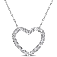 Miabella 1/5 Carat T.W. Diamond 14K White Gold Open Heart Necklace