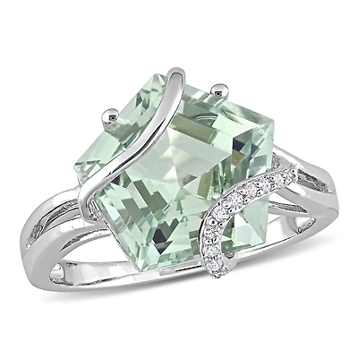 Miabella 6-1/2 Carat T.G.W. Green Quartz and Diamond Accent Sterling Silver Octagon Ring