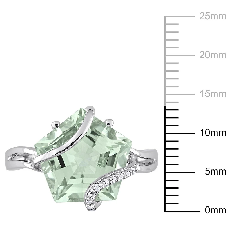 Bague Octogone Miabella avec 6-1/2 Carat PBT de Quartz vert et accents de diamant en Argent Sterling
