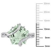 Bague Octogone Miabella avec 6-1/2 Carat PBT de Quartz vert et accents de diamant en Argent Sterling