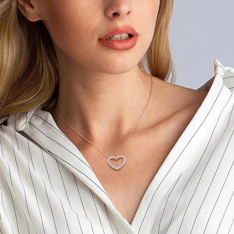 Collier en forme de coeur ouvert Miabella avec 1/5 Carat poids total de diamant en Or Rose 14kt