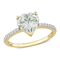 Miabella 1-5/8 Carat T.G.W. Green Quartz and 1/7 Carat T.W. Diamond 14K Yellow Gold Heart Ring