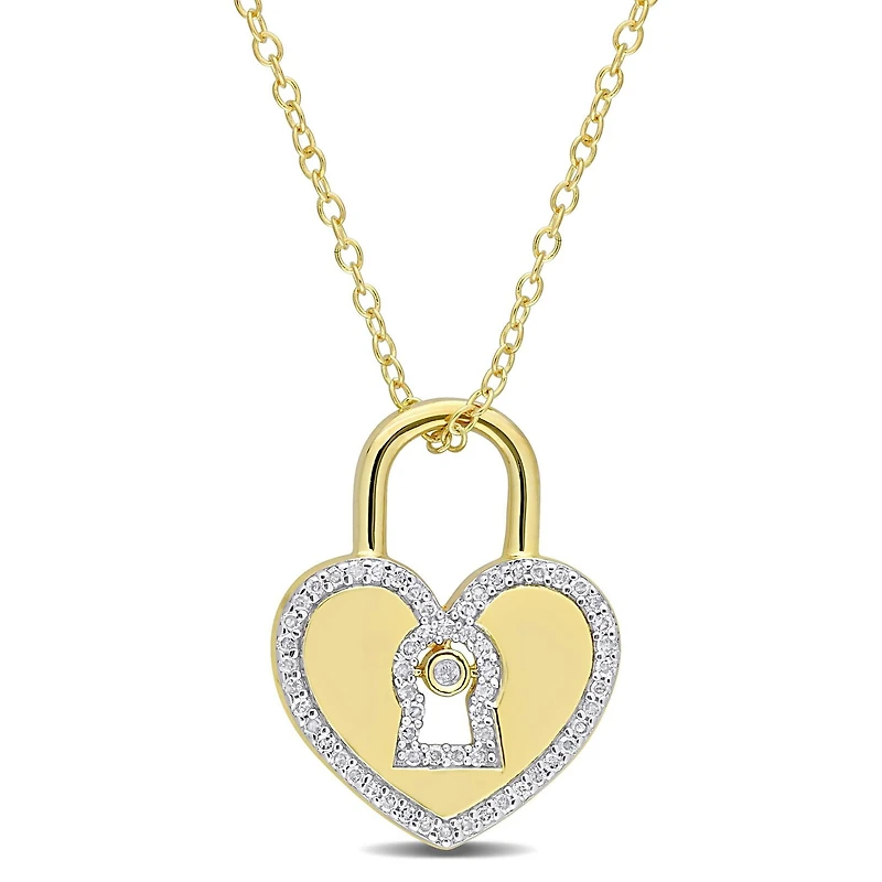 Collier cadenas en forme de coeur Miabella avec 1/5 Carat poids total de diamant en Argent Sterling plaqué Rhodium Jaune