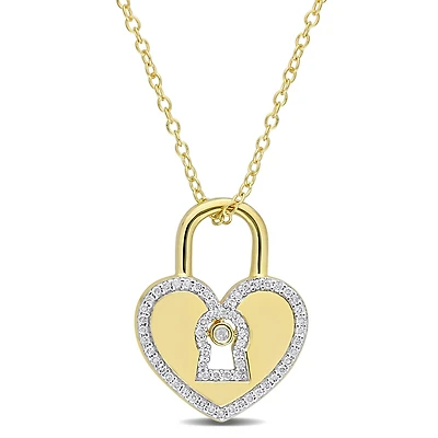 Collier cadenas en forme de coeur Miabella avec 1/5 Carat poids total de diamant en Argent Sterling plaqué Rhodium Jaune
