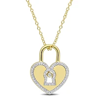 Collier cadenas en forme de coeur Miabella avec 1/5 Carat poids total de diamant en Argent Sterling plaqué Rhodium Jaune